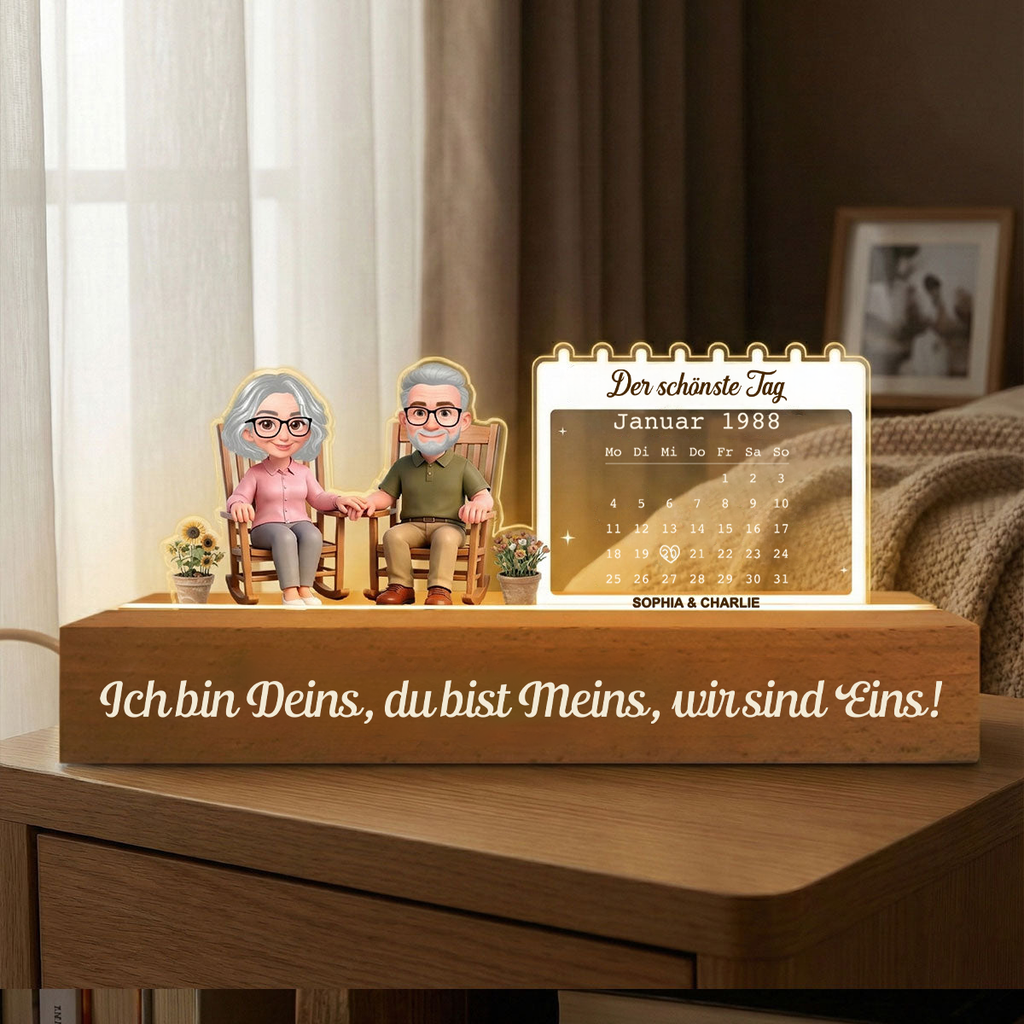 Personalisiertes LED-Nachtlicht mit Paar und Kalender Geschenk zum Jahrestag