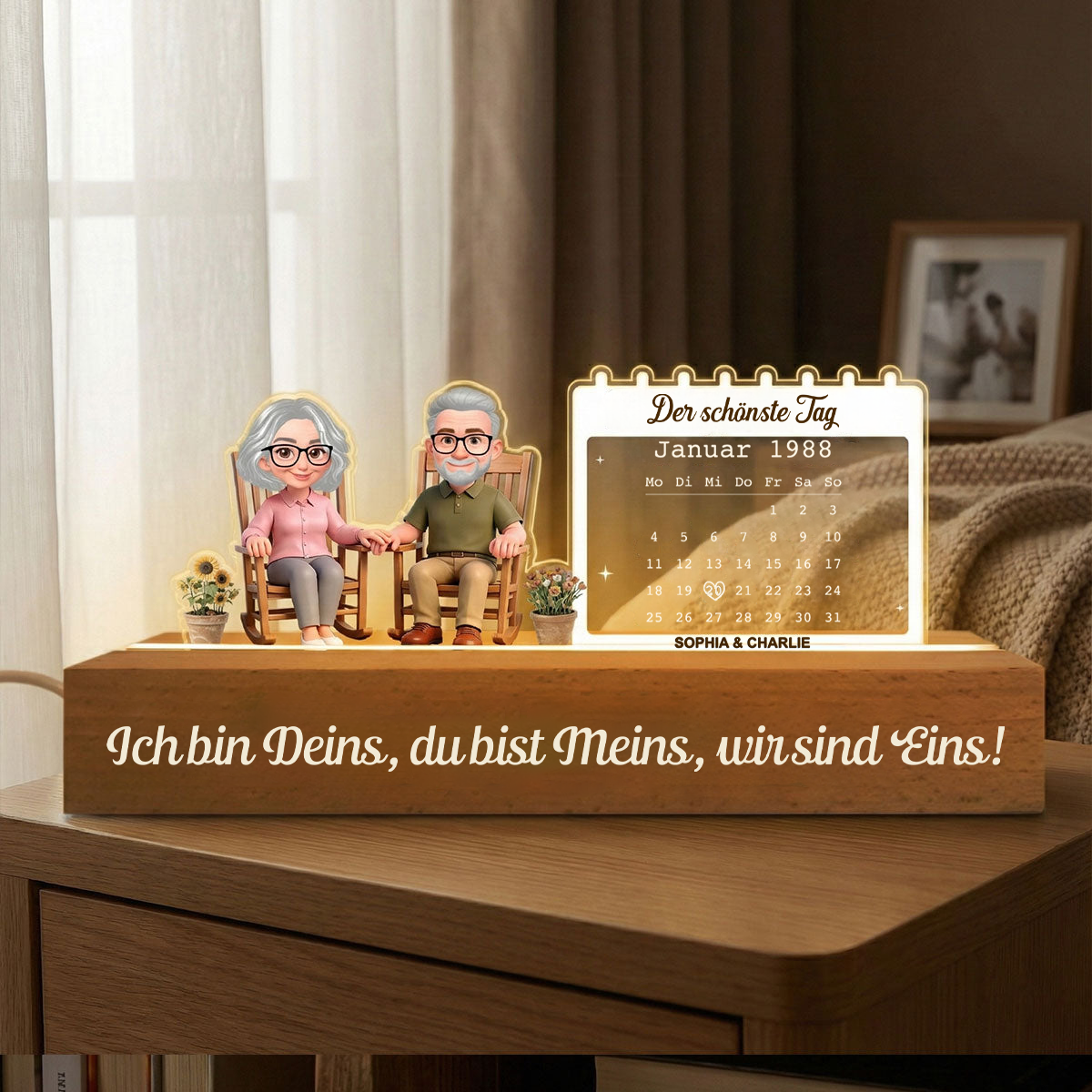 Personalisiertes LED-Nachtlicht mit Paar und Kalendar Geschenk zum Jahrestag