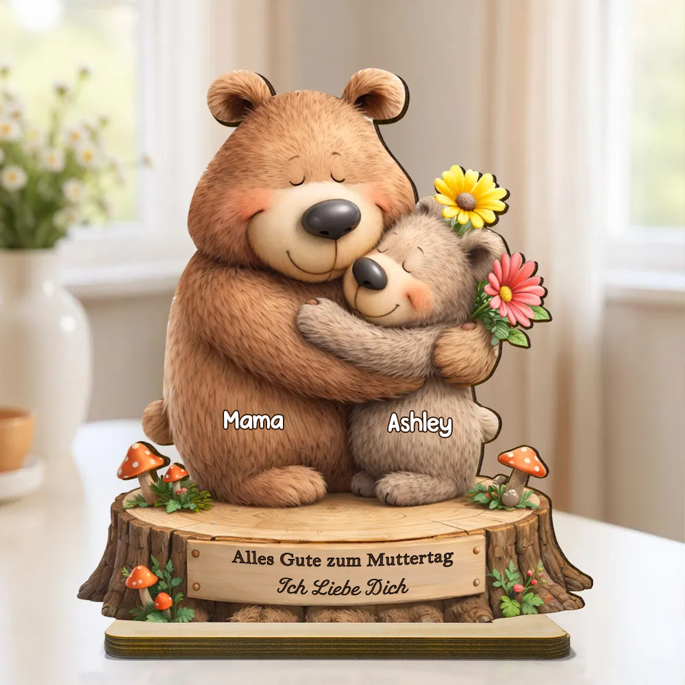 Personalisierter Holzaufsteller mit Bärenmotiv Geschenk für Mama und Oma
