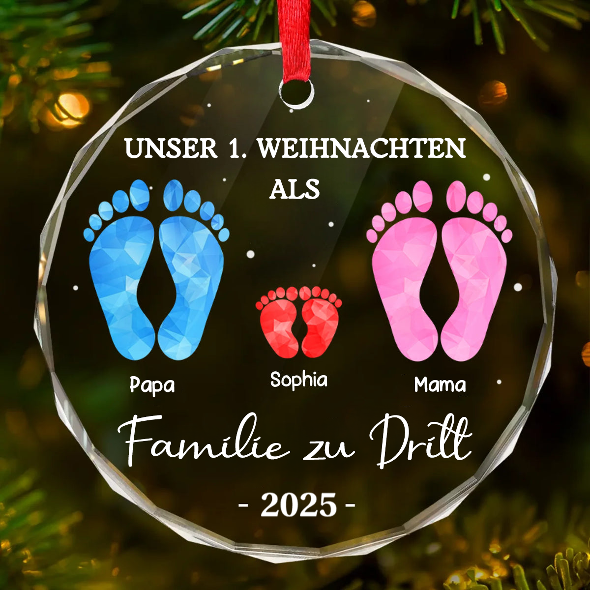„Erstes Weihnachten als Familie zu viert“-Fußabdruck-Ornament Christbaumschmuck für Baby