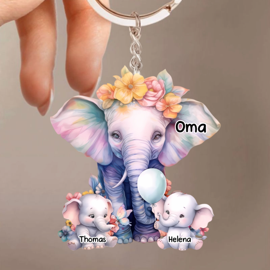 Elefanten-Personalisiertes Acryl-Schlüsselanhänger für Mama und Oma