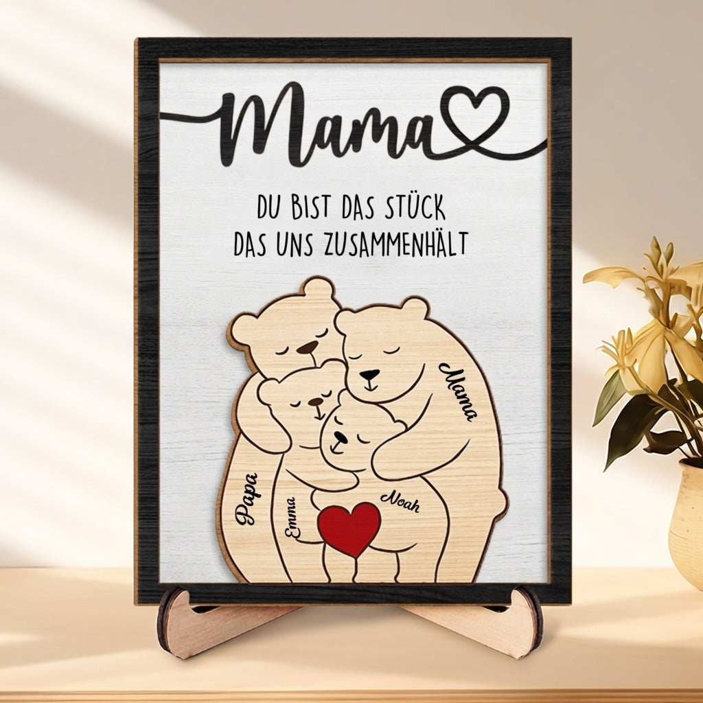 Personalisierter Holzaufsteller mit Bärenmotiv Geschenk für Mama und Papa