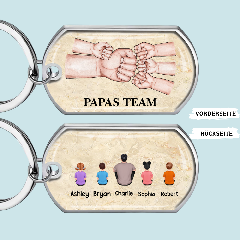 Papa und Kinder Fausstoß-Edelstahl-Schlüsselanhänger mit Expoxidharz