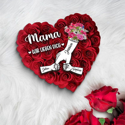 Hand-in-Hand Personalisierte Holztafel mit Rosen Geschenk für Mama und Oma