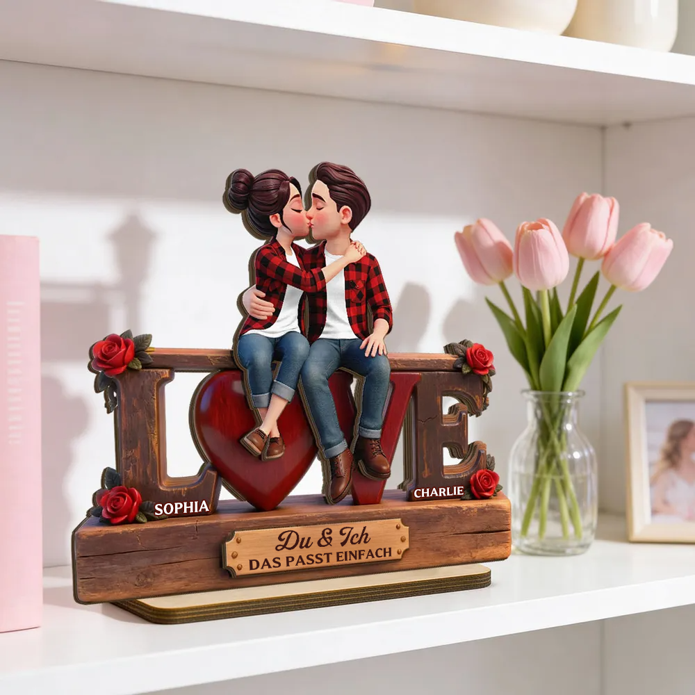 LOVE-Personalisierter Holzaufsteller mit Paar und Text Geschenke zum Jahrestag und Valentinstag