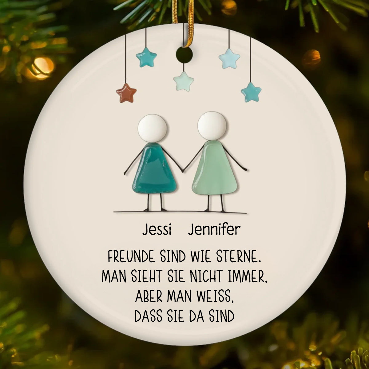 Personalisiertes Keramikornament mit Meerglasmotiv Christbaumschmuck für Freunde und beste Freundin