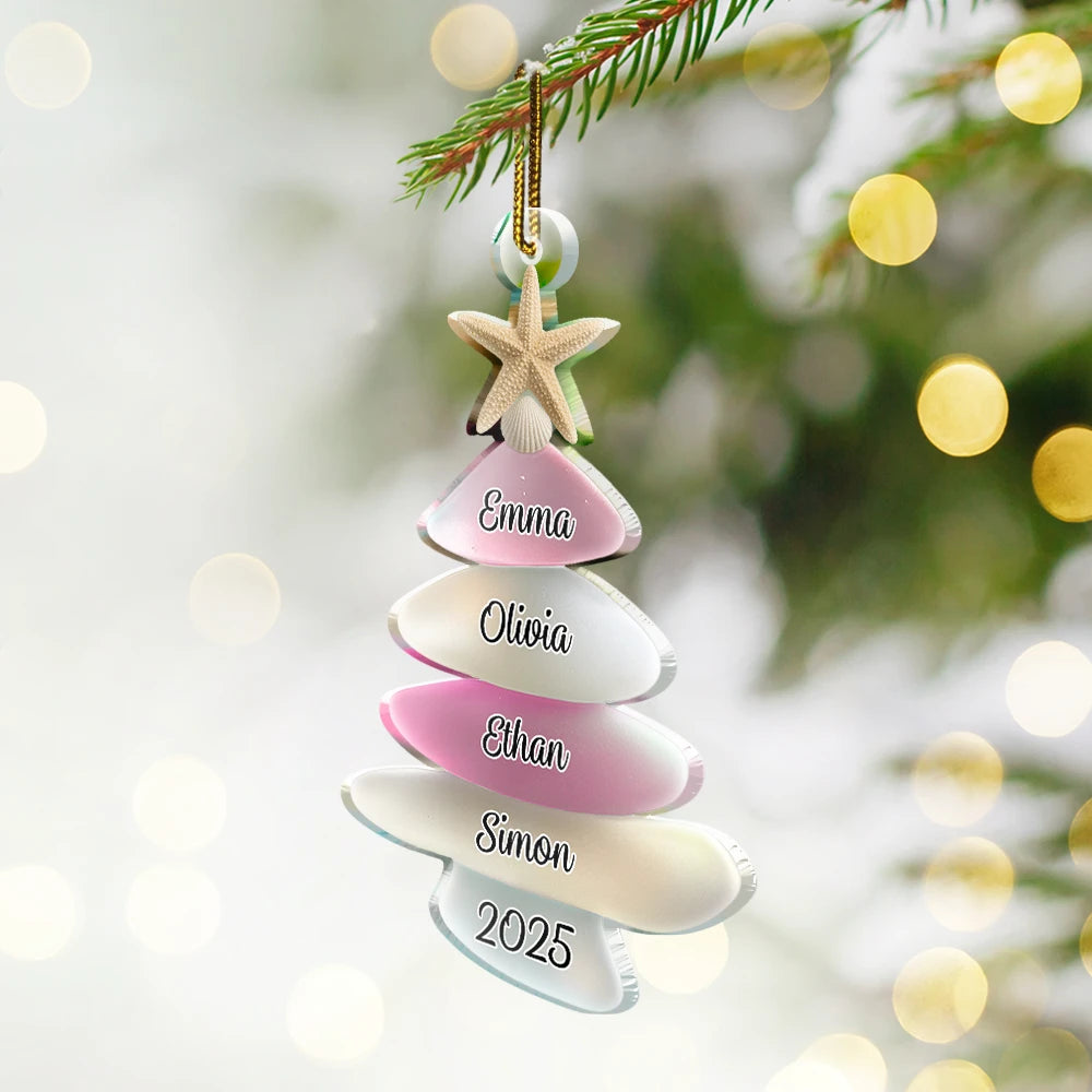 Acrylanhänger mit Meerglasmotiv Personalisiertes Christbaumschmuck mit 2-15 Namen