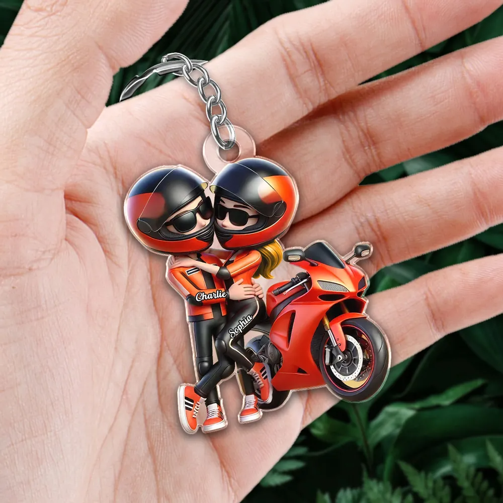 Motorrad-Paar Personalisierter Acryl-Schlüsselanhänger mit Namen