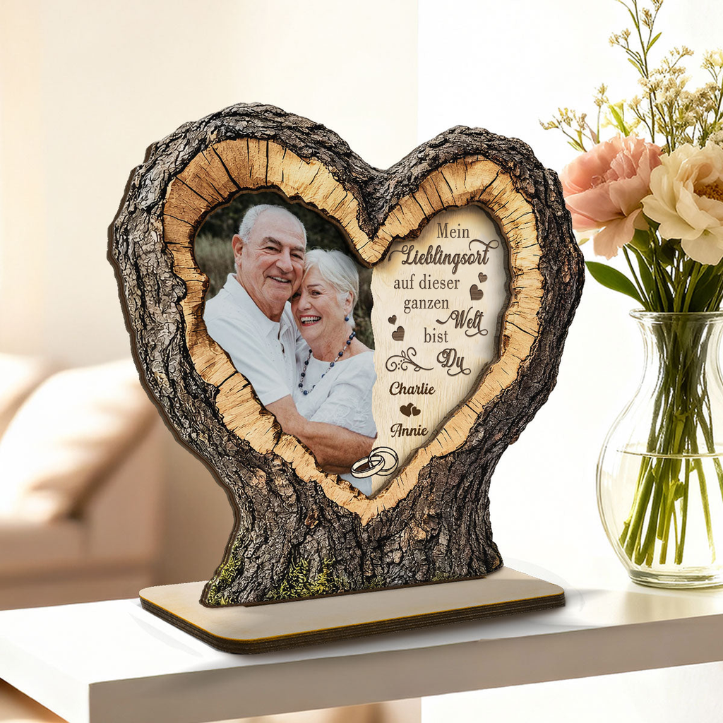 Mein Lieblingsort... Personalisierter Holzaufsteller mit Foto und Spruch, Geschenk für Paar