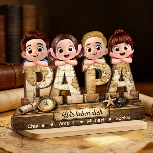 PAPA Personalisierter Holzaufsteller mit Kinder Geschenk für Vater