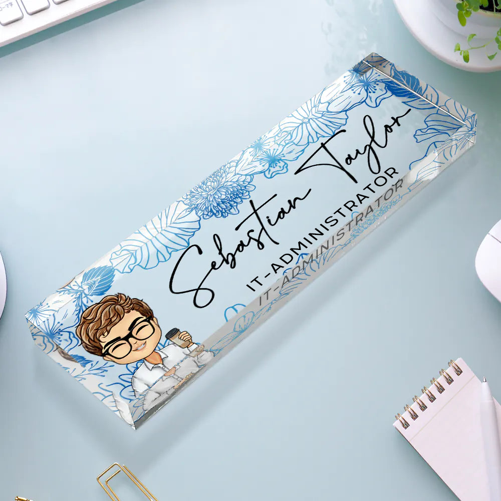 Personalisiertes Acryl-Namensschild für den Schreibtisch mit Blumenmotiv – Individuelles Geschenk für Kollegin & Freunde