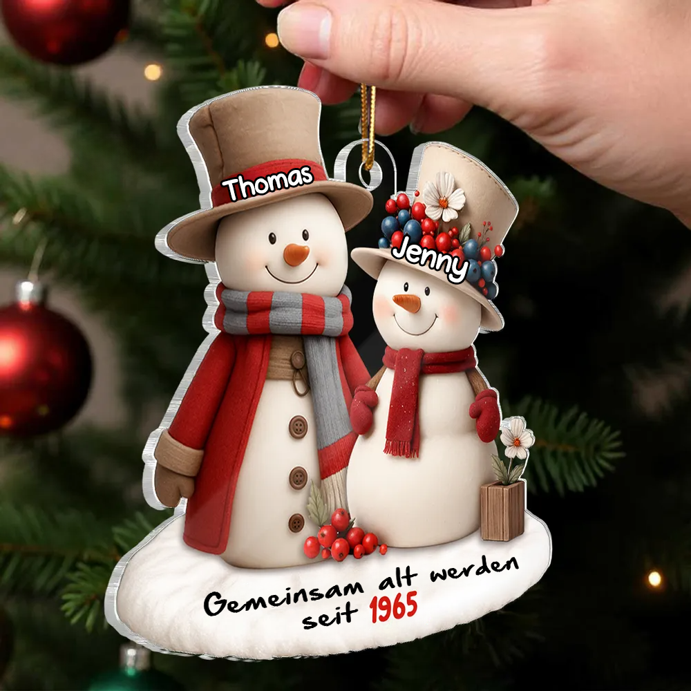 Personalisierter Acrylanhänger mit Schneemanfamilie Christbaumanhänger mit Namen und Text