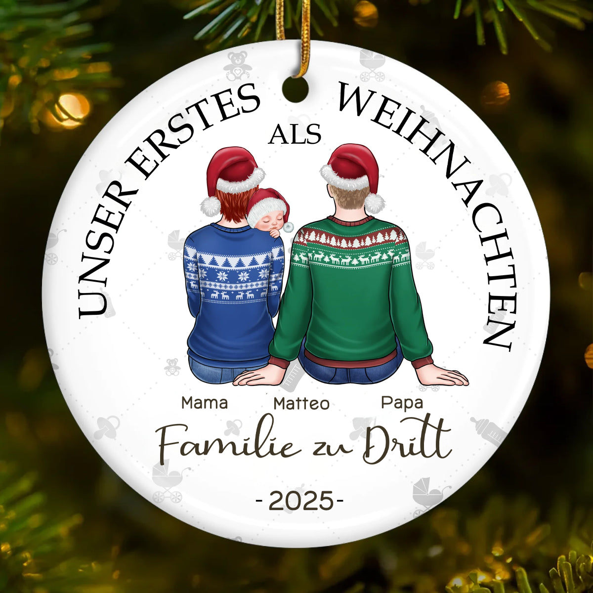 Personalisierter Keramik-Anhänger „Unser erstes Weihnachten zu dritt“