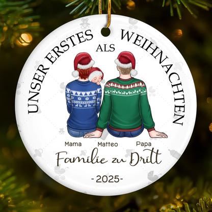 Personalisierter Keramik-Anhänger „Unser erstes Weihnachten zu dritt“