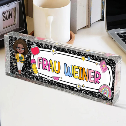 Personalisierte Acryltafel mit Figur und Name Geschenk für Lehrerin und Mitarbeiterin