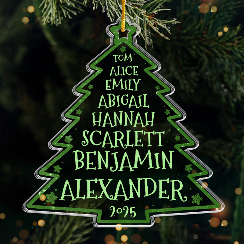 Personalisierter Acrylanhänger mit 2-8 Namen Christbaumschmuck mit Tannenbaum