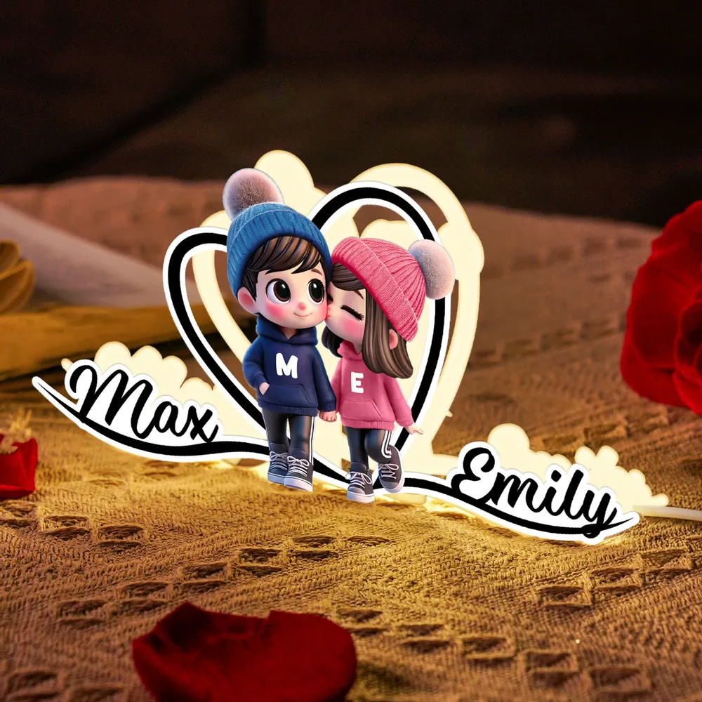 Süßes Paar und Herz-Personalisierte Lichtbox mit Namen Geschenk zum Valentinstag