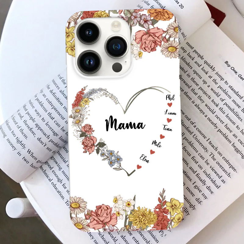 Handyhülle mit Blumen für Iphone und Samsung, 1-13 Namen personalisiert Geschenk für Mama und Oma