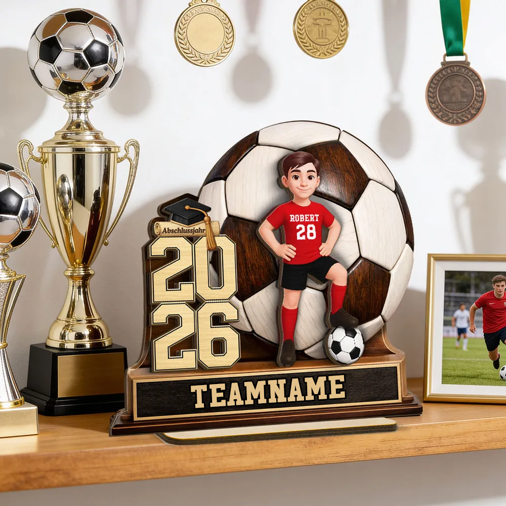 Fußballkind 2026-Personalisierter Holzaufsteller mit Figur und Text Geschenk zum Abschluss für Tochter und Sohn