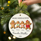 Personalisierter 2-lagiger Holz-Weihnachtsanhänger – Lebkuchenfamilie mit Namen & Text