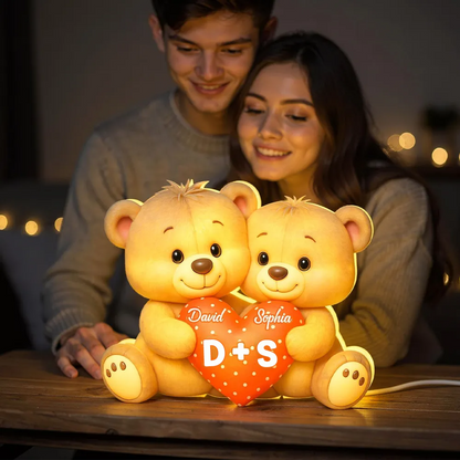 Bären und Herz-Personalisierte LED-Lichtbox mit Namen Geschenk für Paar