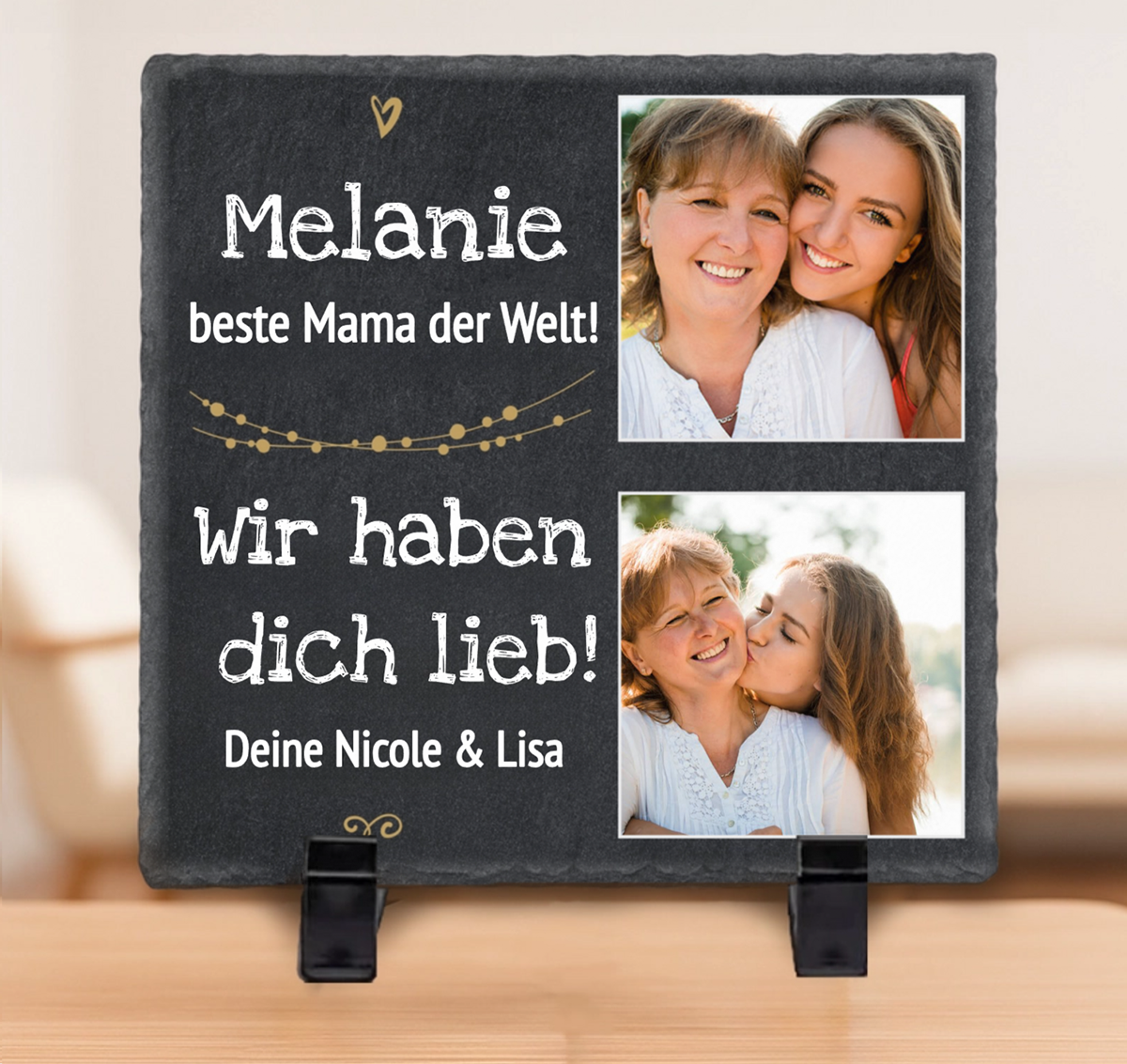 Personalisierte Schieferplatte mit Fotos und Texte Geschenk für Mama, Papa, Oma und Opa