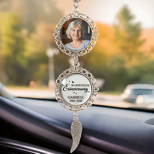 In liebevoller Erinnerung... Metal-Anhänger mit Foto Trauergeschenk