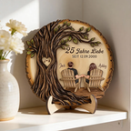 Paar unter Baum- Personalisierte Holzaufsteller mit Jahr, Nummer und Spruch Geschenke zum Jahrestag