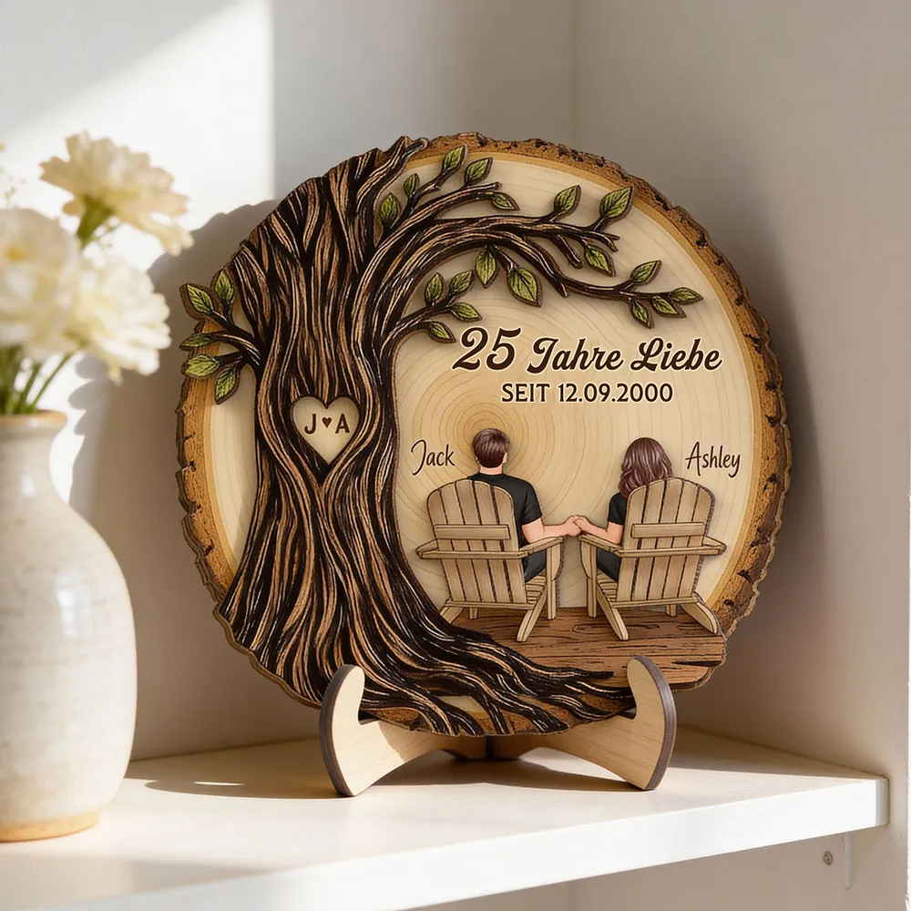 Paar unter Baum- Personalisierte Holzaufsteller mit Jahr, Nummer und Spruch Geschenke zum Jahrestag