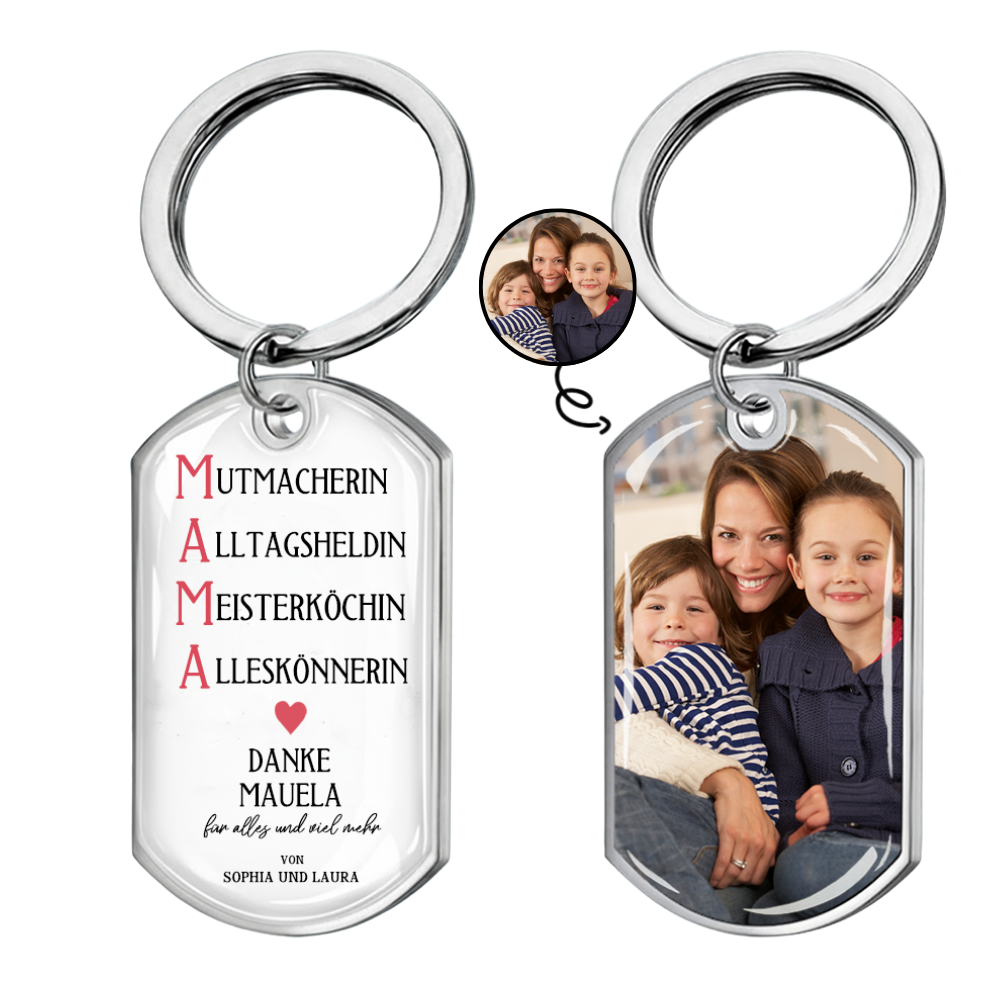 MAMA Foto-Edelstahl-Schlüsselanhänger mit Expoxidharz Geschenk für Mutter