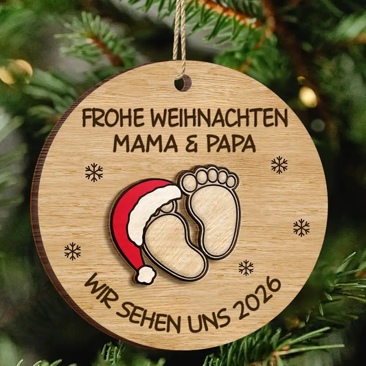 Personalisierter 2-lagiger Holzanhänger „Baby erwartet – wir sehen uns in 2026“ – Schwangerschaftsankündigung