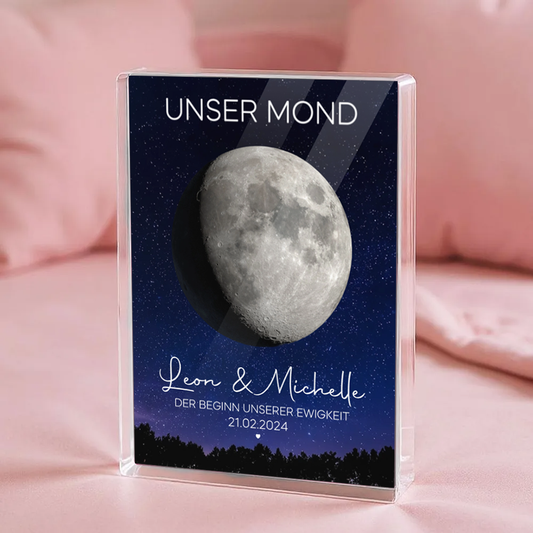 Unser Mond für Paar- Personalisiertes Acrylblock mit Mondphase, Namen und Spruch