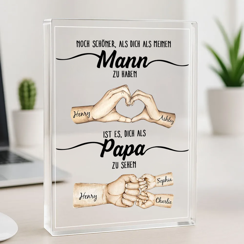 Acrylplakette mit Händen und Fauststoß für Papa Geschenk für Mann zum Vatertag