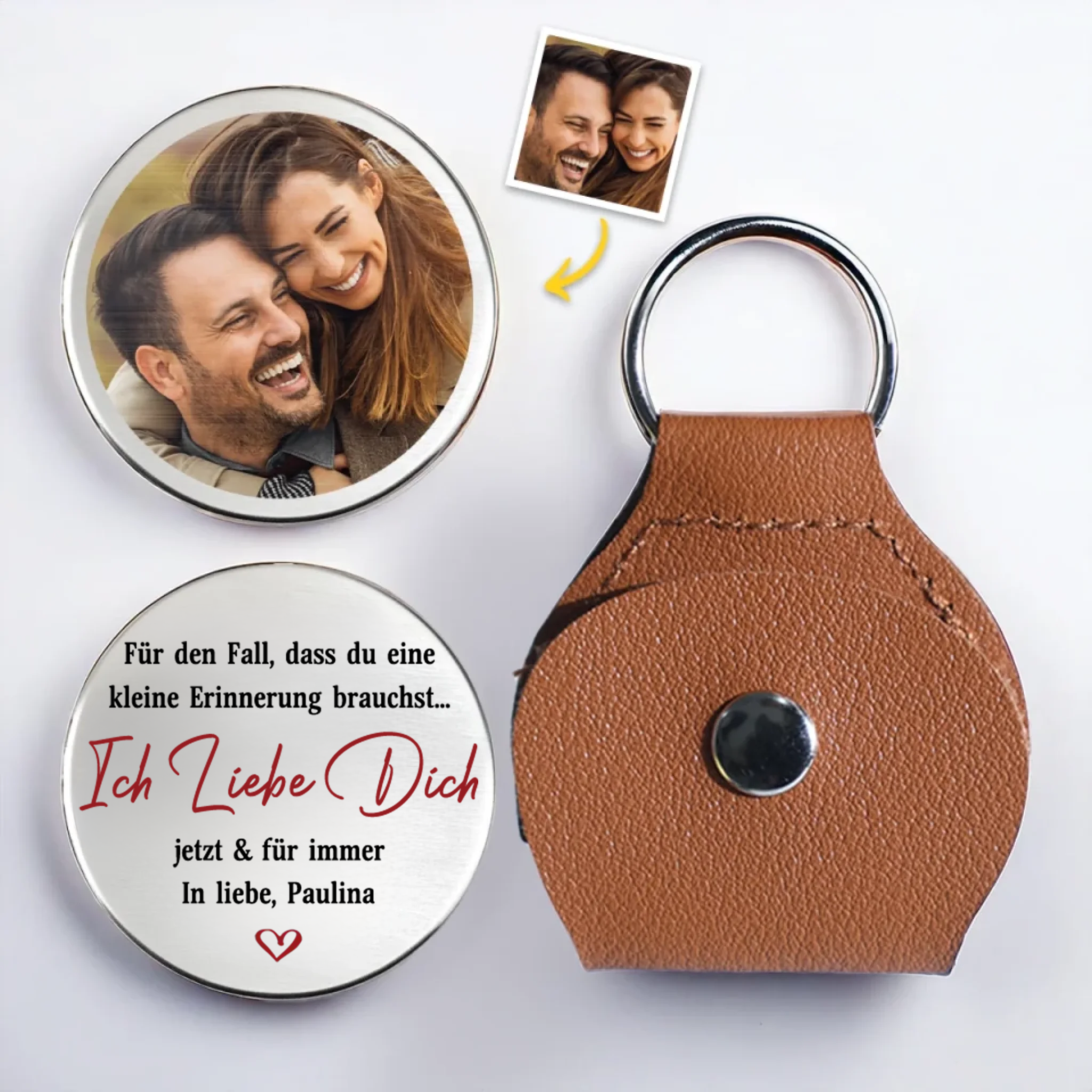 Ich Liebe Dich-Taschenumarmung mit Foto für Paare
