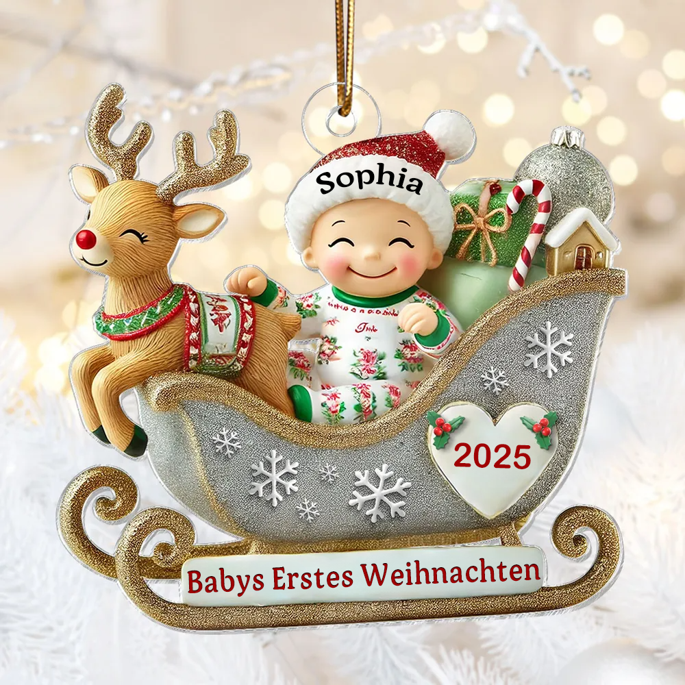 Babys Erstes Weihnachten - Personalisierter Acrylanhänger mit Name Christbaumschmuck für Baby
