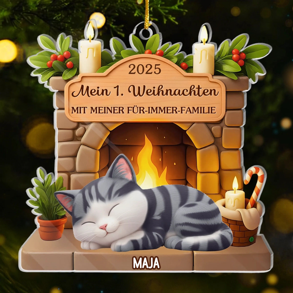 Mein Erstes Weihnachten-Personalisierter Acrylanhänger mit Katze Christbaumschmuck mit Katze
