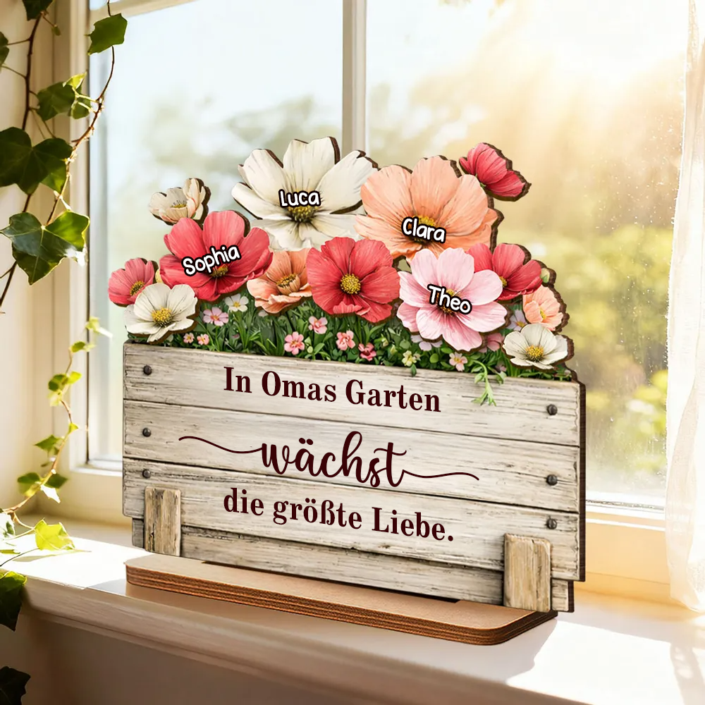 Omas Garten-Personalisierter Holzaufsteller mit Blumenmotiv Geschenk für Mama und Oma