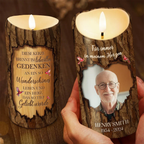 Personalisierte LED-Kerze mit Holzmaserungsmuster Trauerkerze