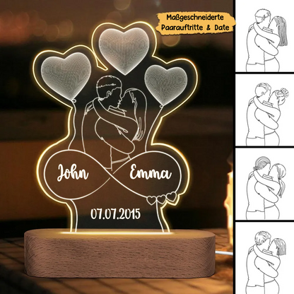 Küssendes Paar Umriss-Personalisierte LED Nachtlicht mit Namen Geschenk für Paar