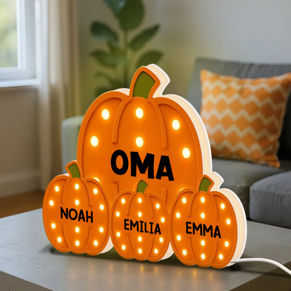 „Omas kleine Kürbisse“ – Personalisierte LED-Lichtbox Geschenk für Oma