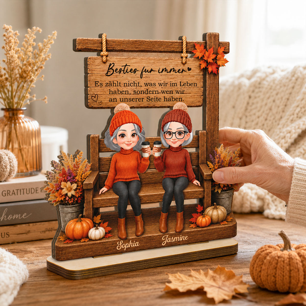 Personalisierter Holzaufsteller für beste Freundinnen & Schwestern – Herbstmotiv
