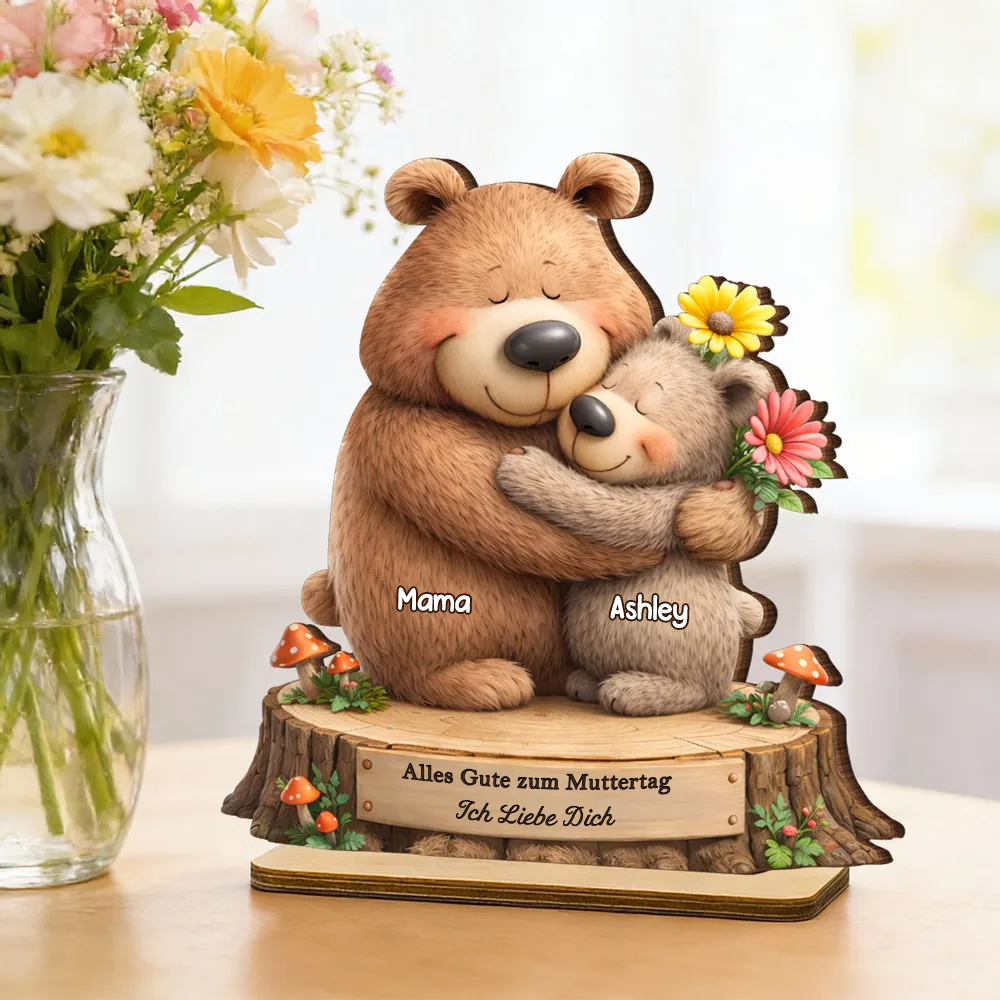 Personalisierter Holzaufsteller mit Bärenmotiv Geschenk für Mama und Oma
