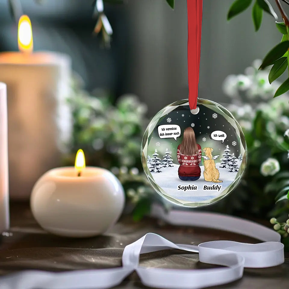 Personalisierter Glasanhänger Christbaumschmuck Trauer zur Hund und Katze