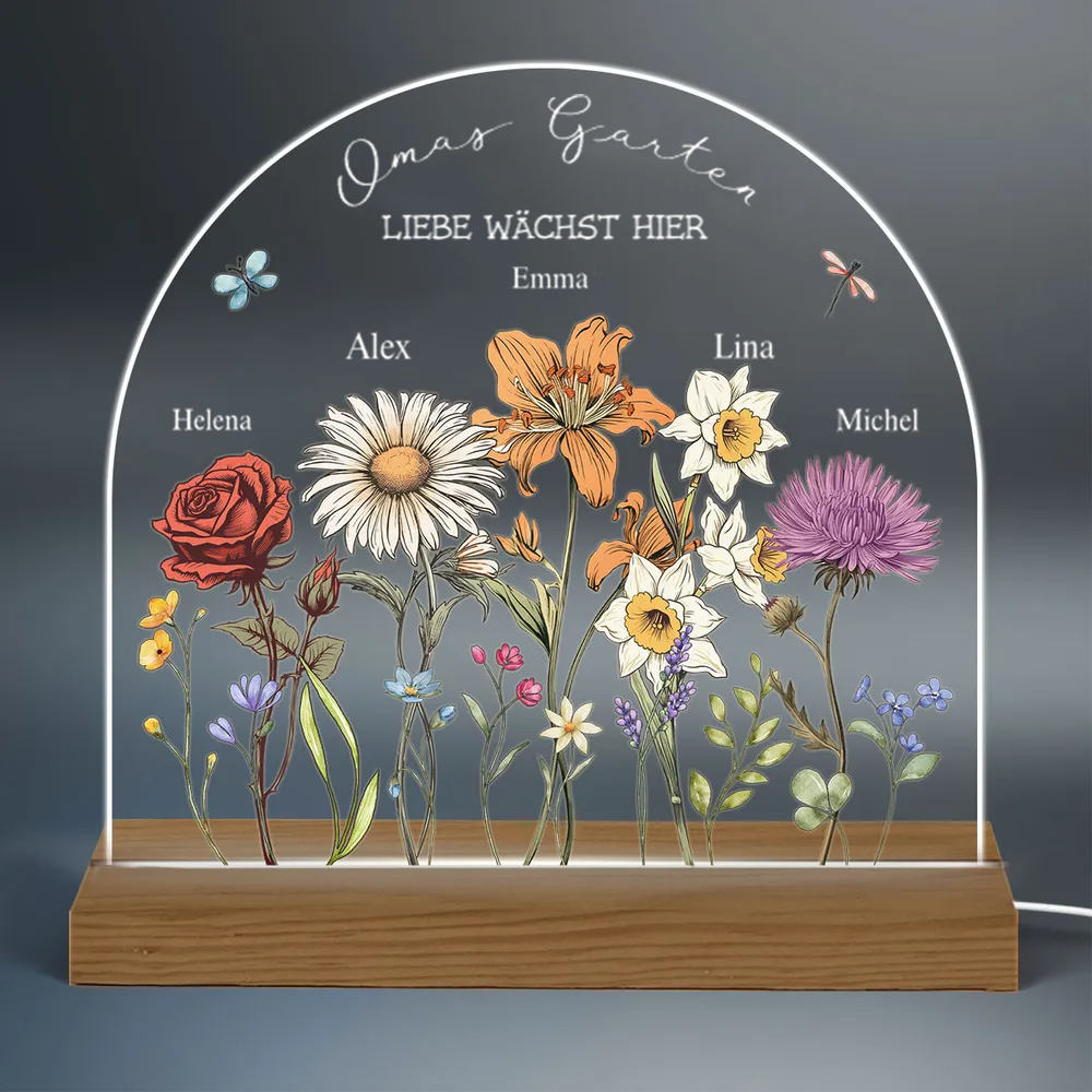 Garten mit Geburtsblumen-Personaisiertes Nachtlicht für Mutter und Großmutter