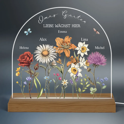 Garten mit Geburtsblumen-Personaisiertes Nachtlicht für Mutter und Großmutter