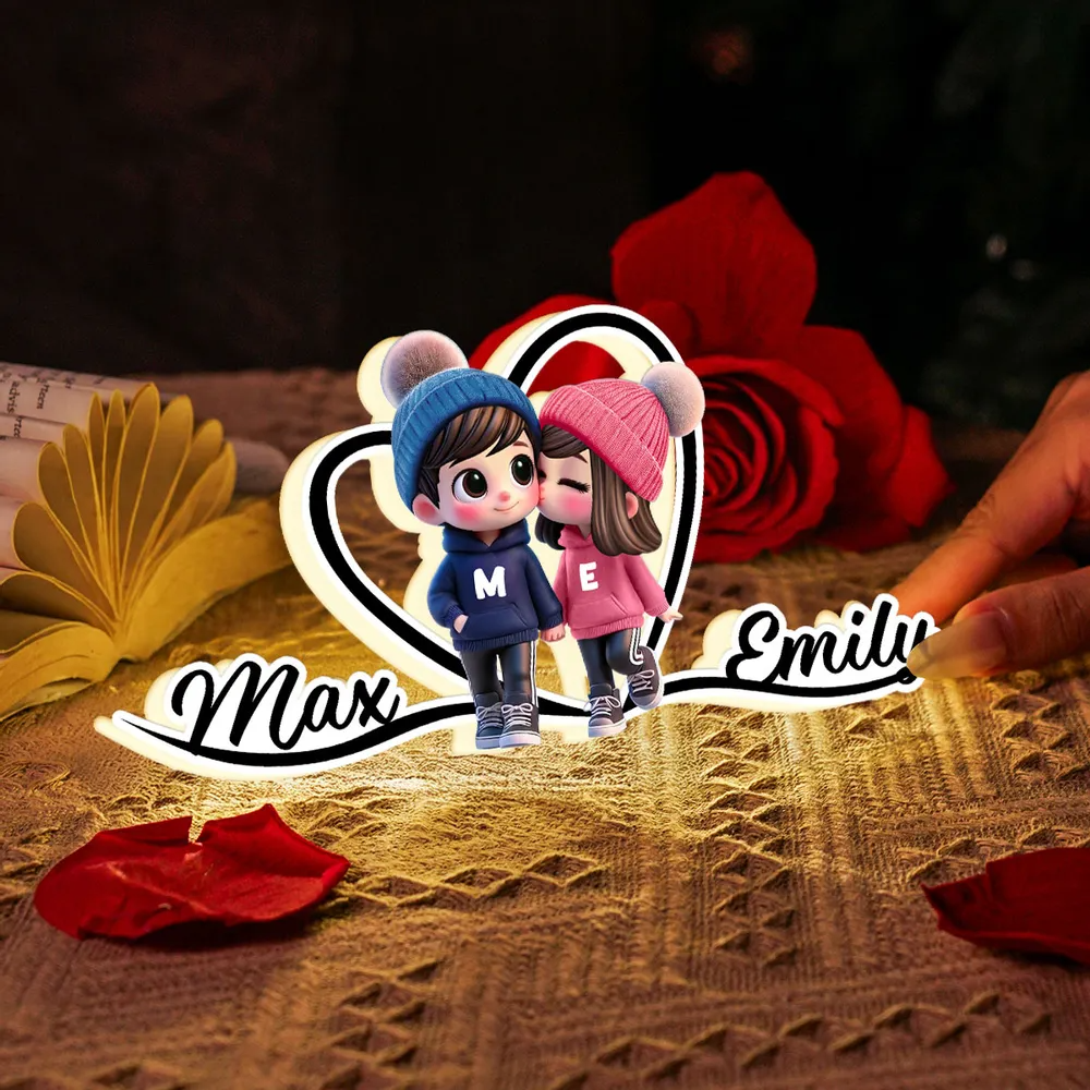 Süßes Paar und Herz-Personalisierte Lichtbox mit Namen Geschenk zum Valentinstag