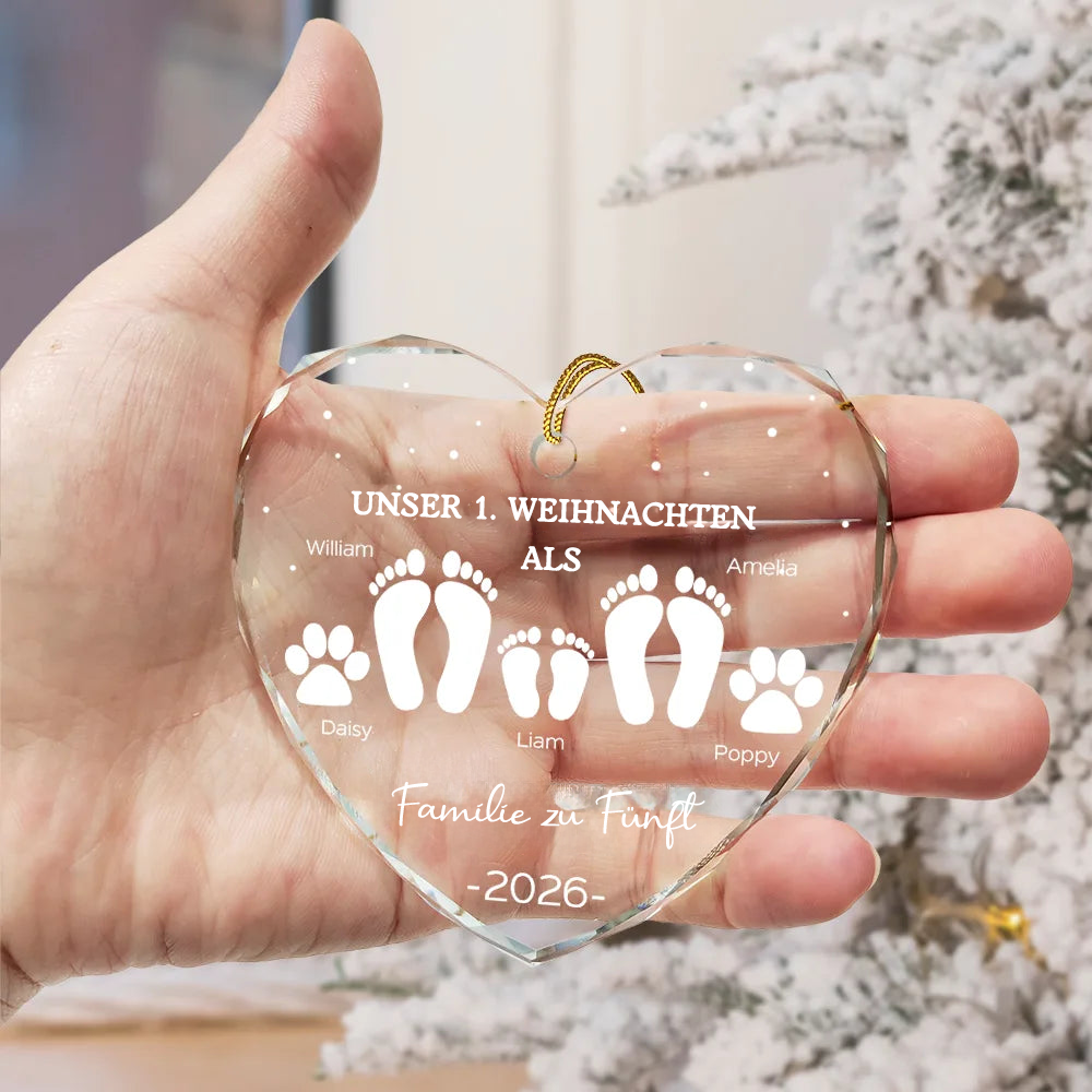 Personalisierter Glas-Weihnachtsanhänger –  Unser 1. Weihnachten als Familie