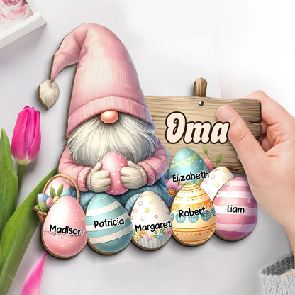 Personalisierte Holztafel mit Zwerge und Ostereier Geschenk zu Ostern für Oma