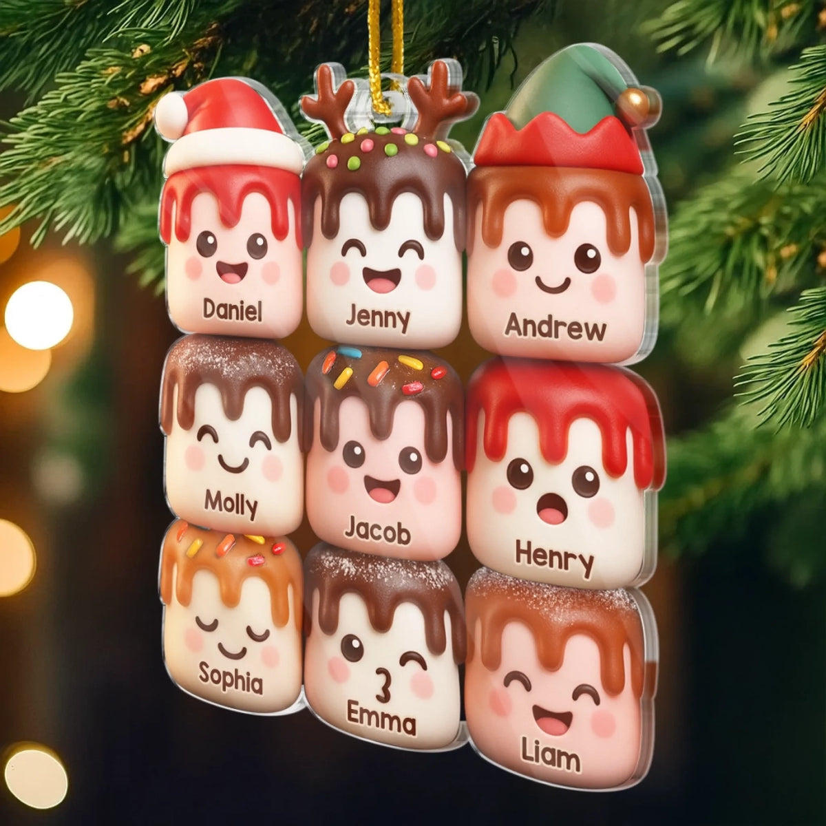 Marshmallow-Personalisierter Acrylanhänger mit Namen Christbaumschmuck für Familie