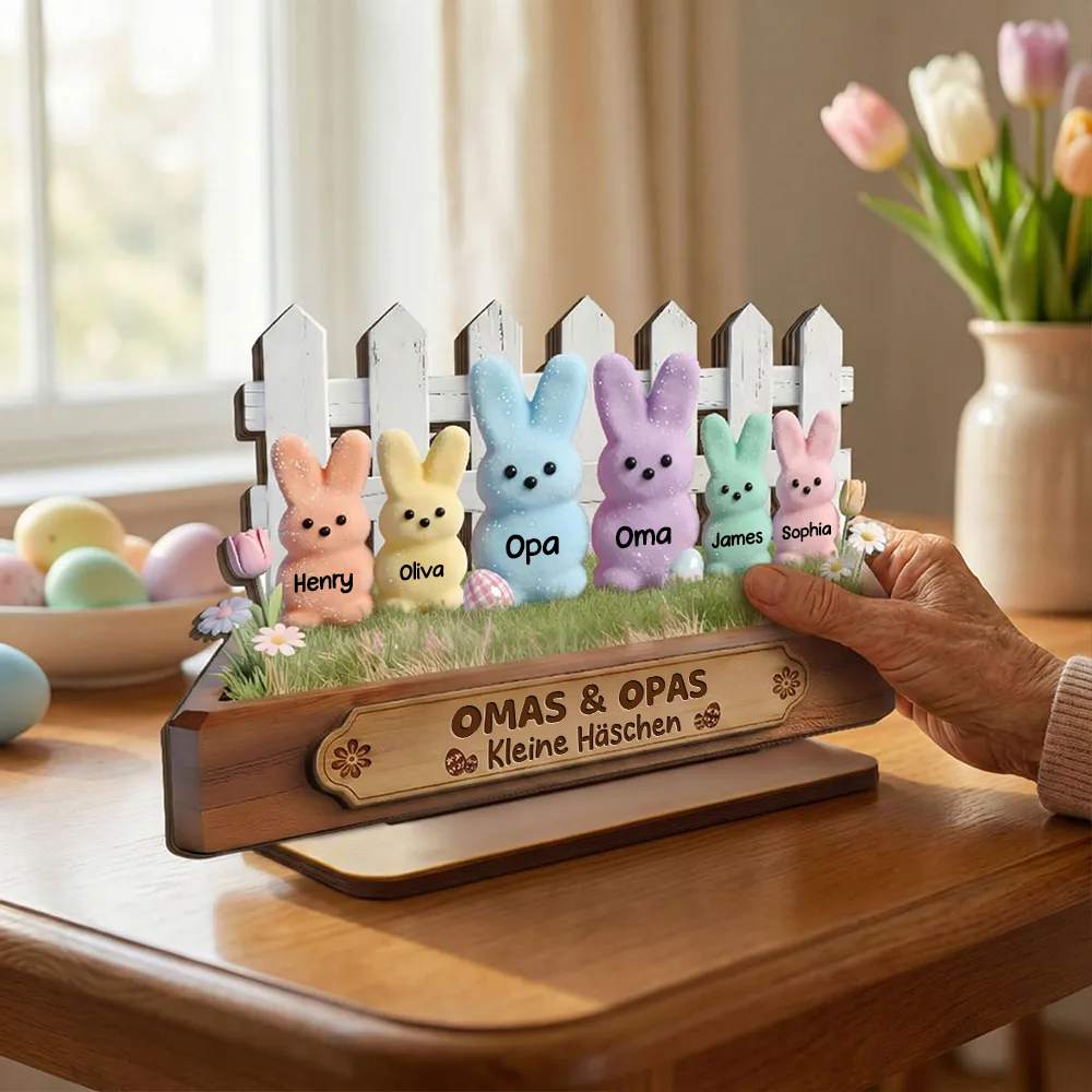 Personalisierte Holztafel mit Hasen Geschenk für Opa und Oma